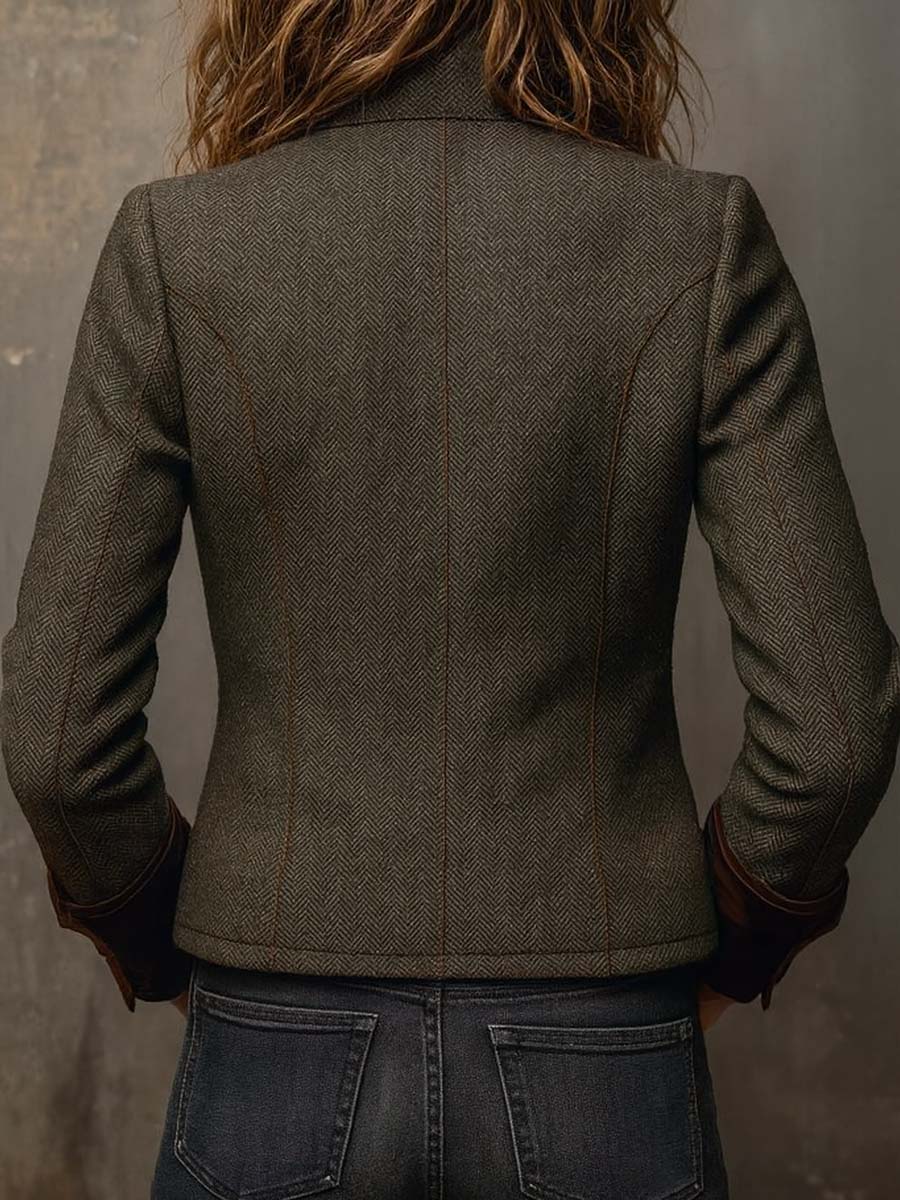 Dolores | Herringbone Blazer with Contrast Trim