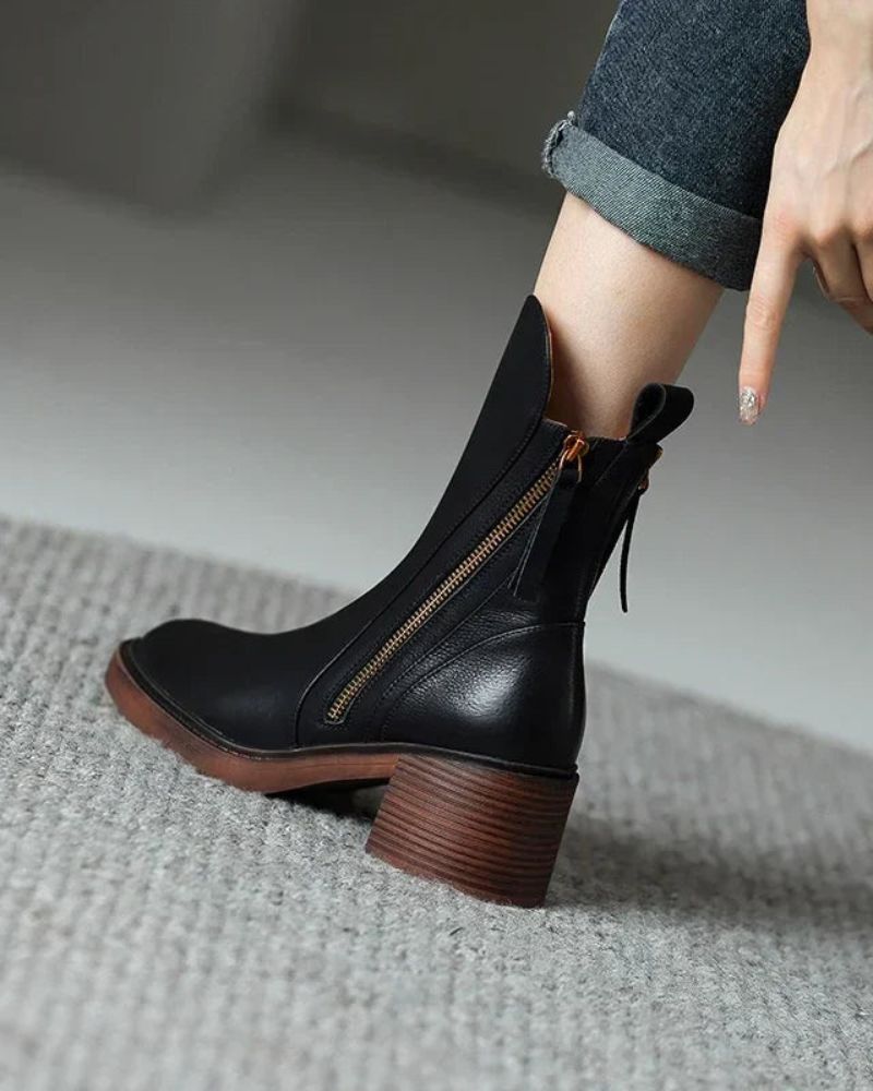 Pernelle | Leather Block Heel Boots