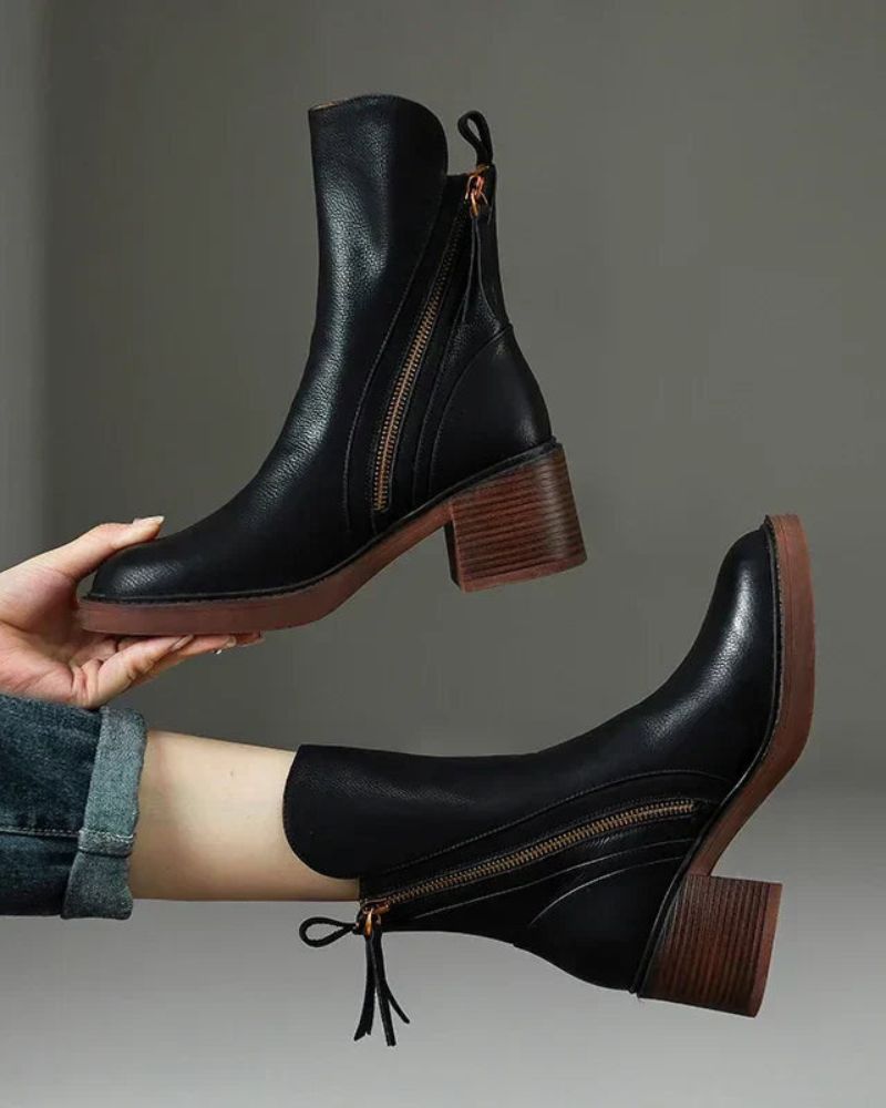 Pernelle | Leather Block Heel Boots