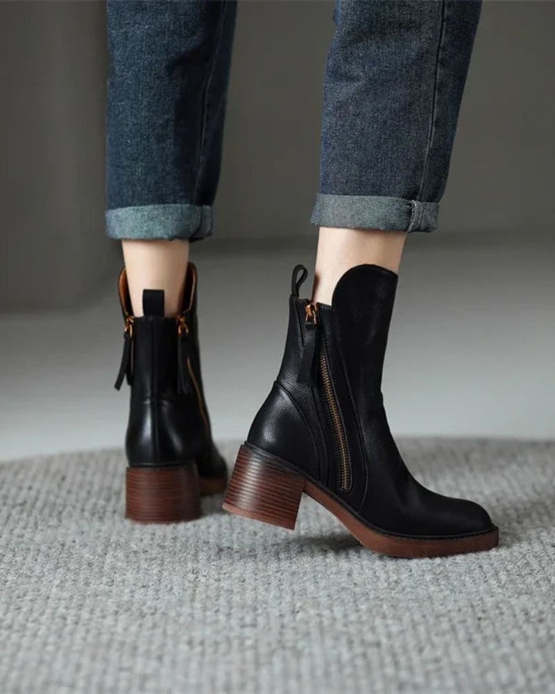 Pernelle | Leather Block Heel Boots