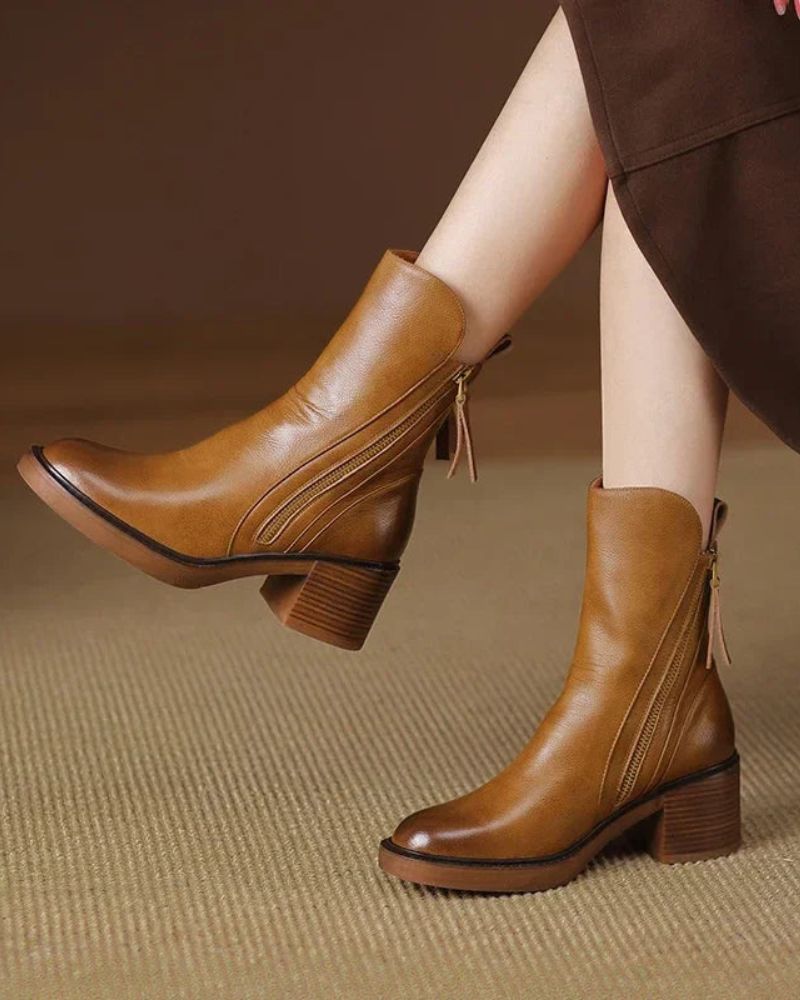 Pernelle | Leather Block Heel Boots
