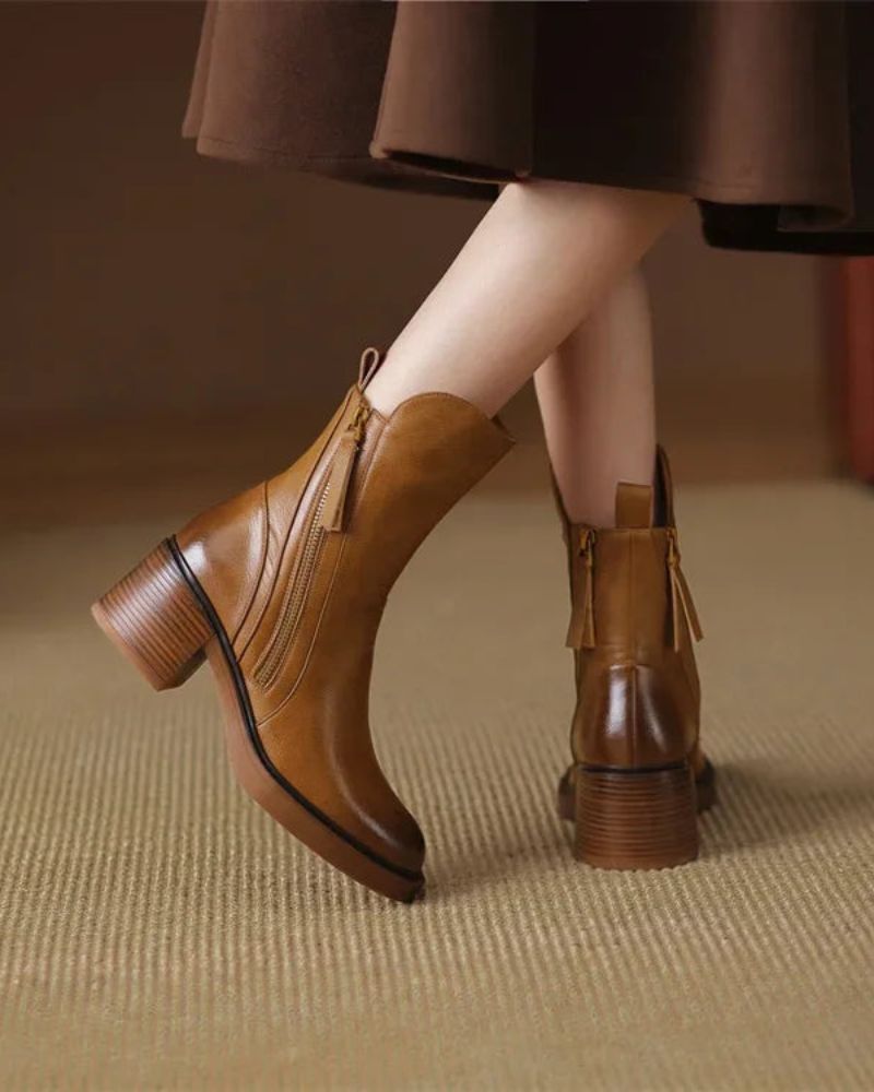 Pernelle | Leather Block Heel Boots