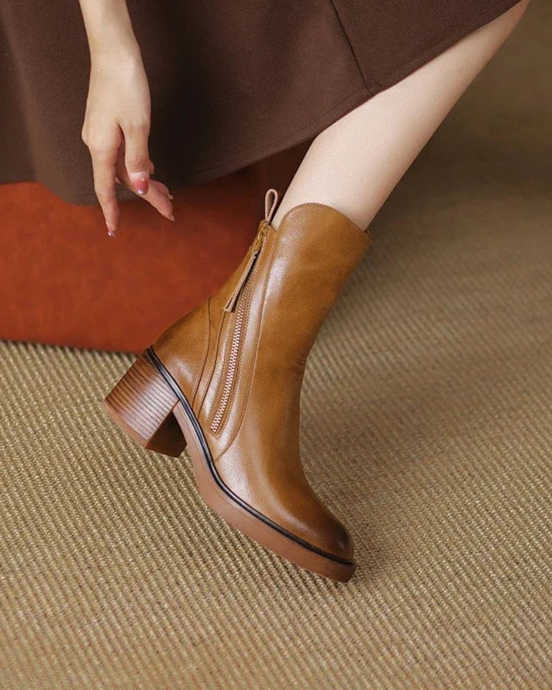 Pernelle | Leather Block Heel Boots
