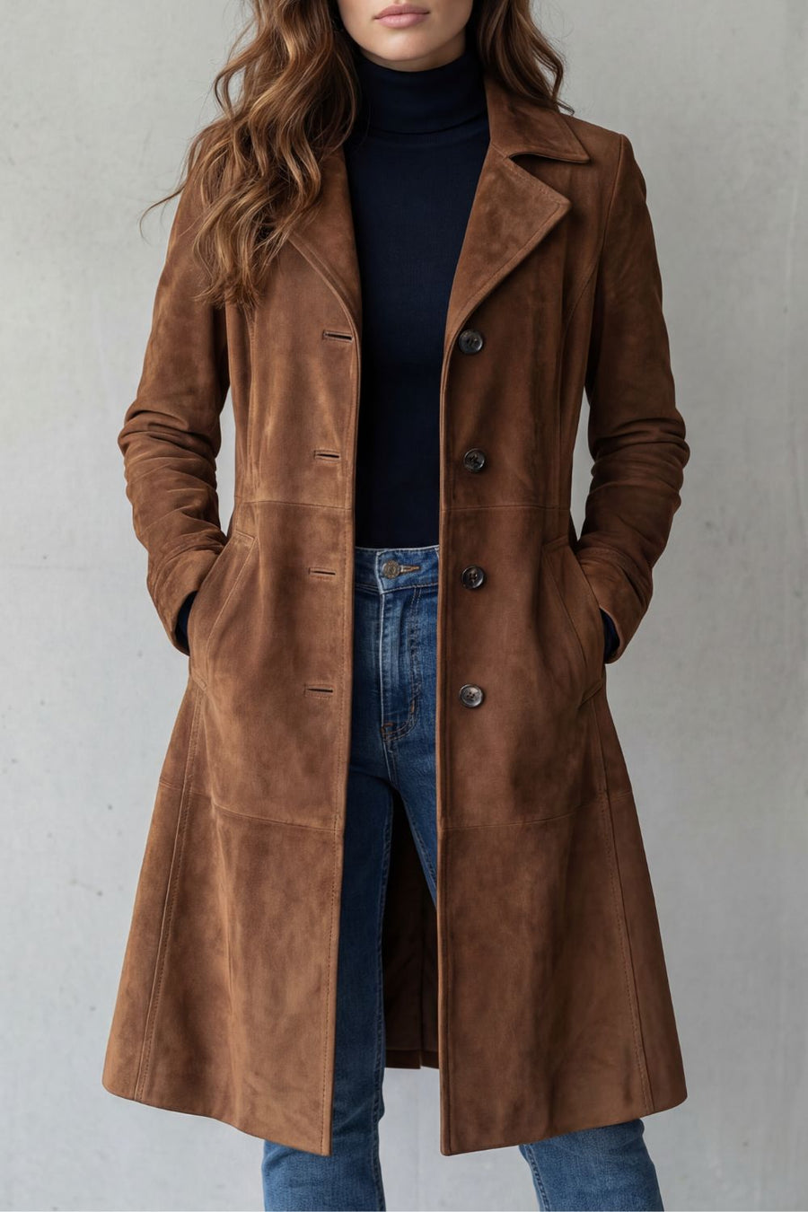 Disa | Vintage Suede-Effect Long Coat