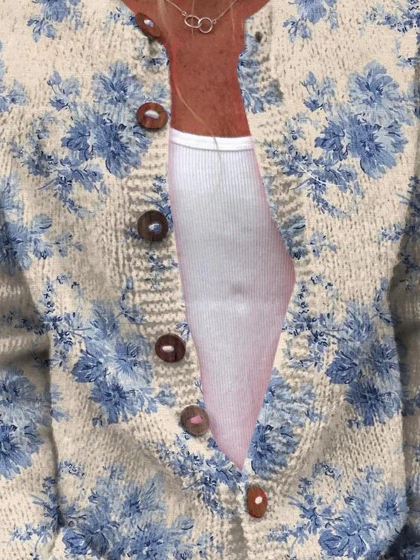 Willow | Floral Art Print Buttoned Cardigan
