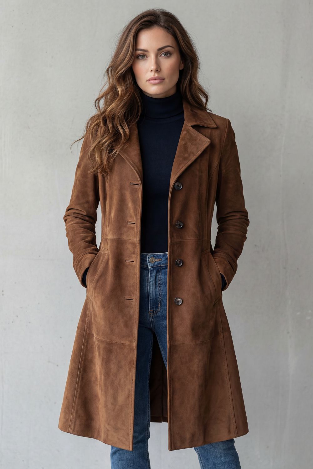 Disa | Vintage Suede-Effect Long Coat