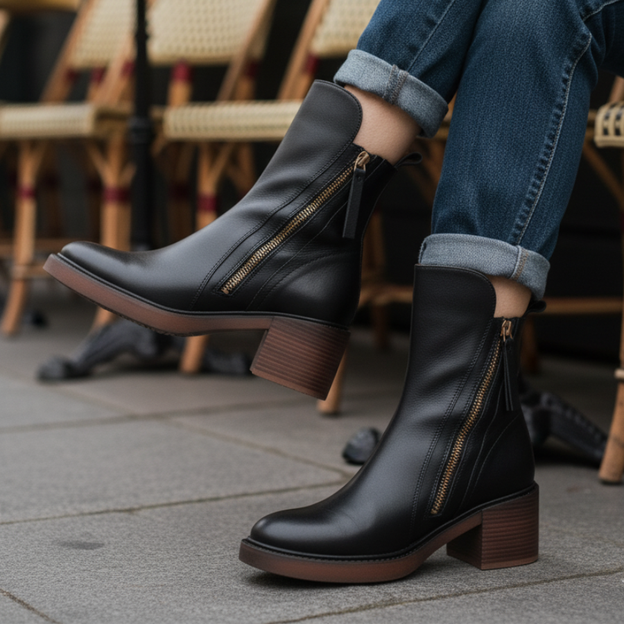 Pernelle | Leather Block Heel Boots