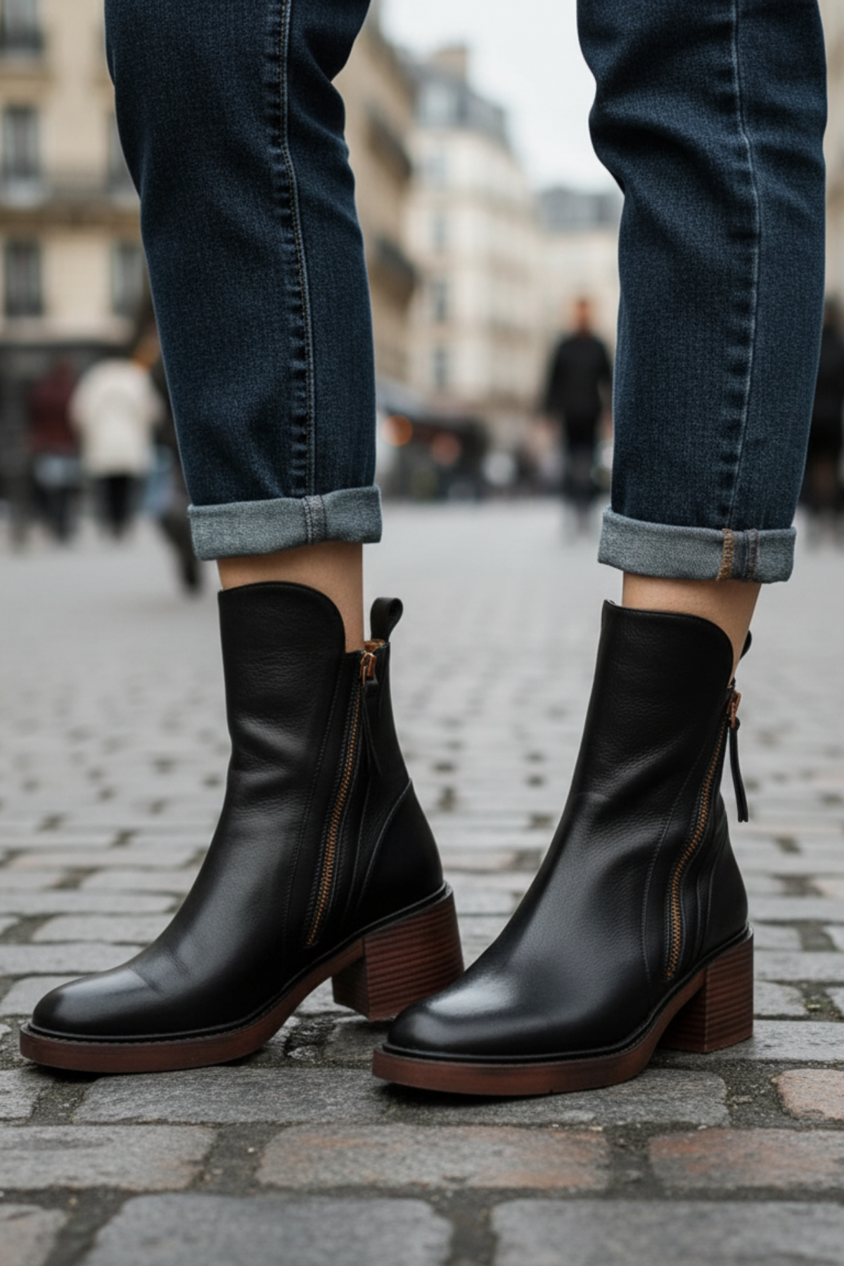 Pernelle | Leather Block Heel Boots