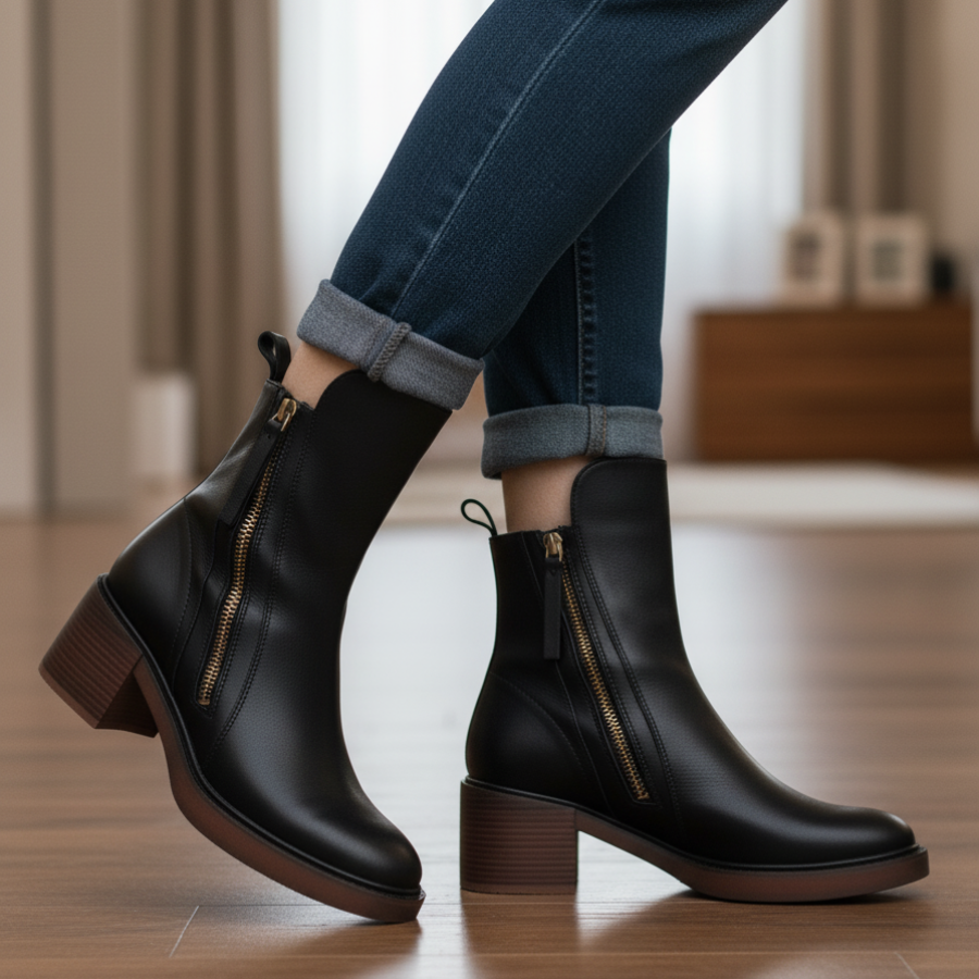 Pernelle | Leather Block Heel Boots