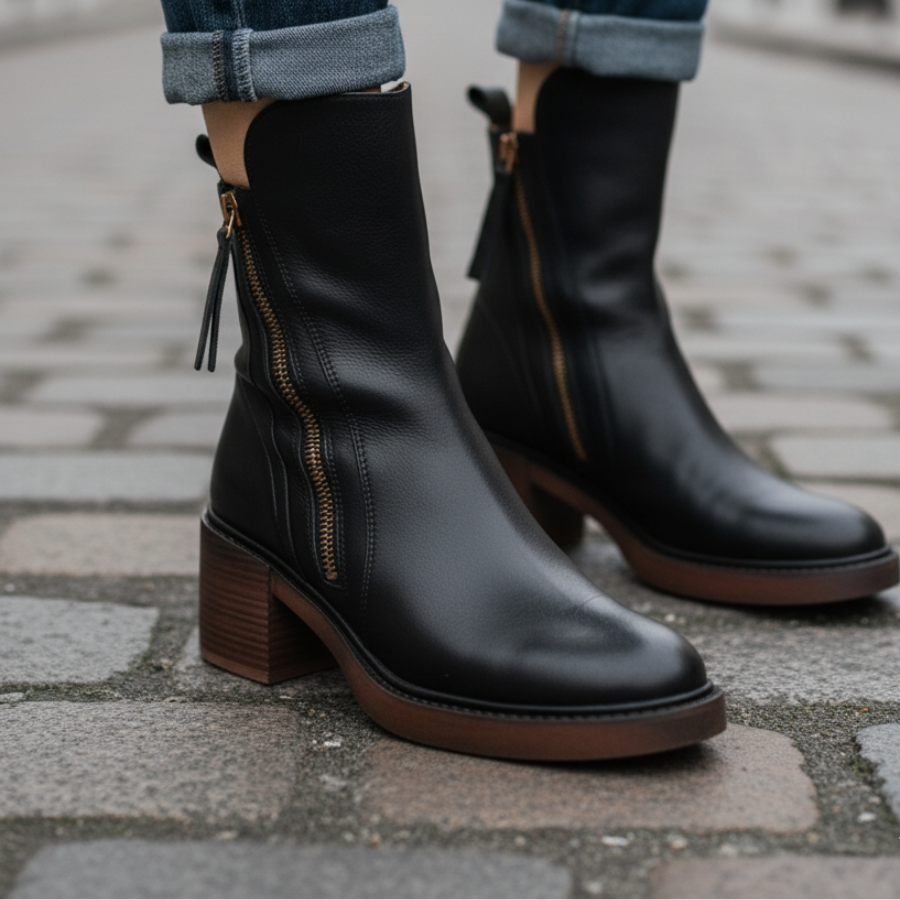 Pernelle | Leather Block Heel Boots