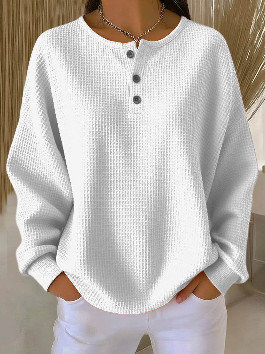 Milagros | Waffle-Knit Henley Sweatshirt