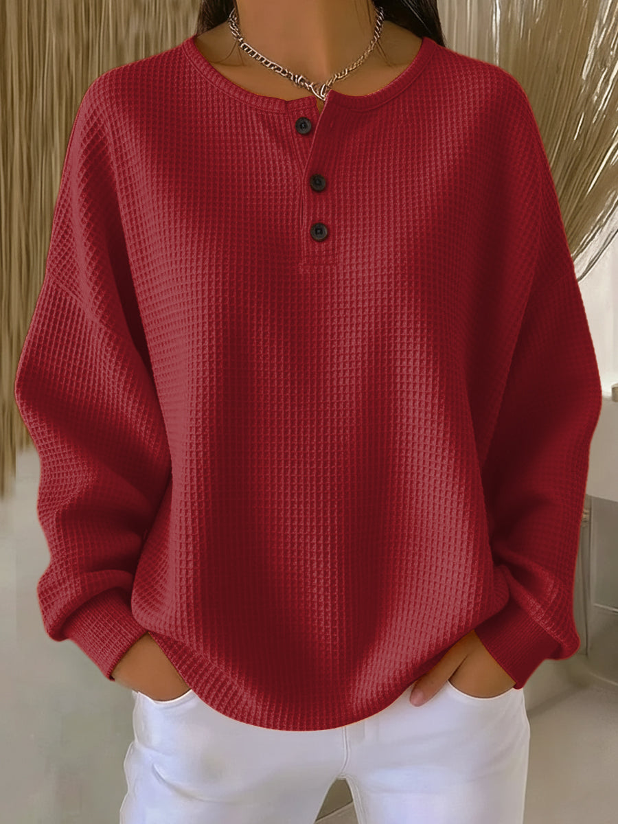 Milagros | Waffle-Knit Henley Sweatshirt