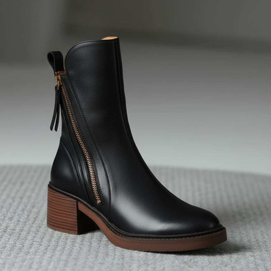 Pernelle | Leather Block Heel Boots