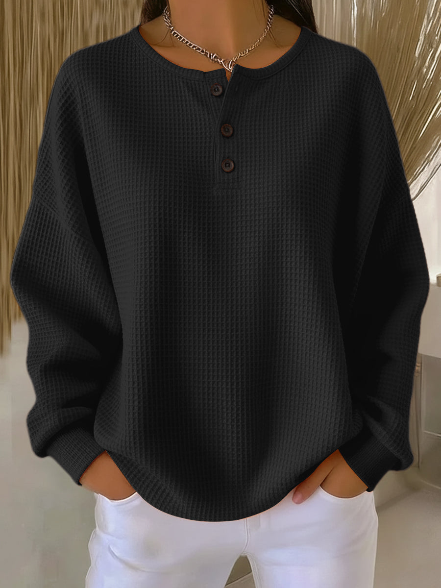 Milagros | Waffle-Knit Henley Sweatshirt
