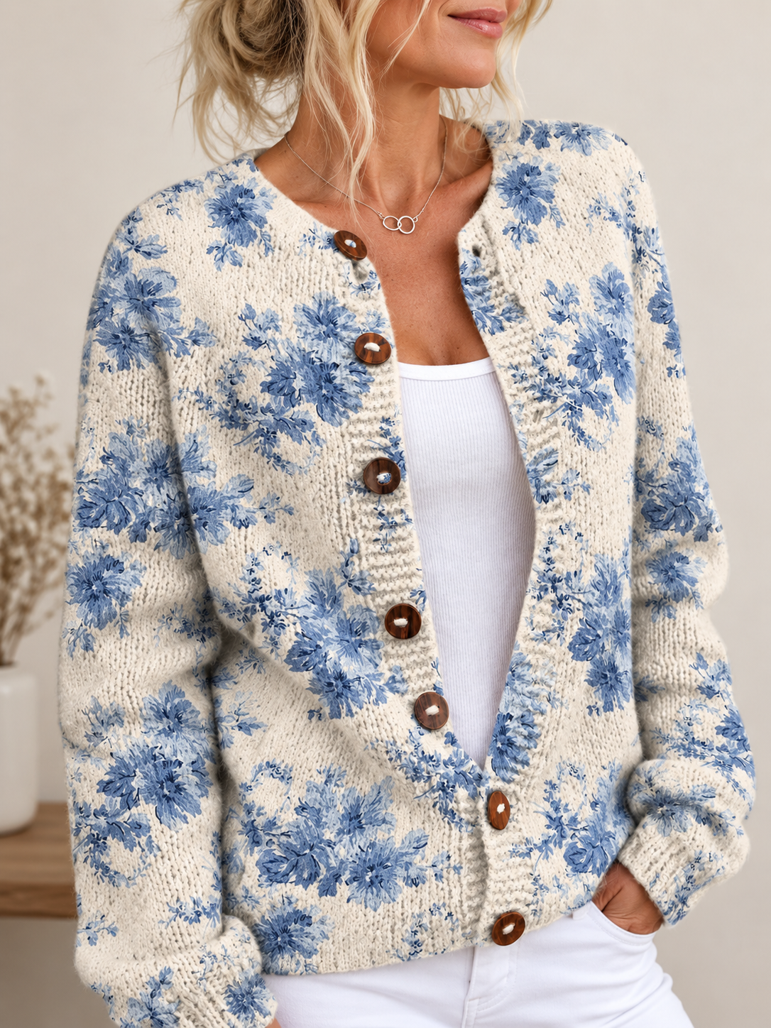 Willow | Floral Art Print Buttoned Cardigan