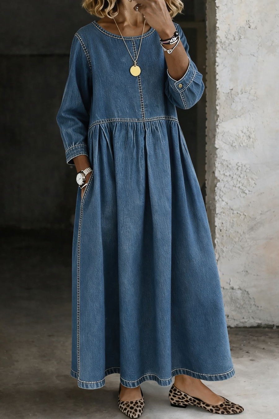 Sylvia | Vintage Denim Maxi Dress