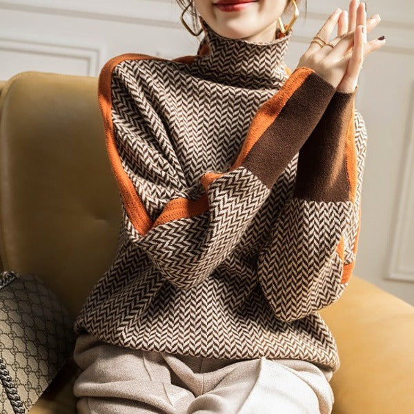 Arabella | Roll Neck Sweater with Contrast Stripes