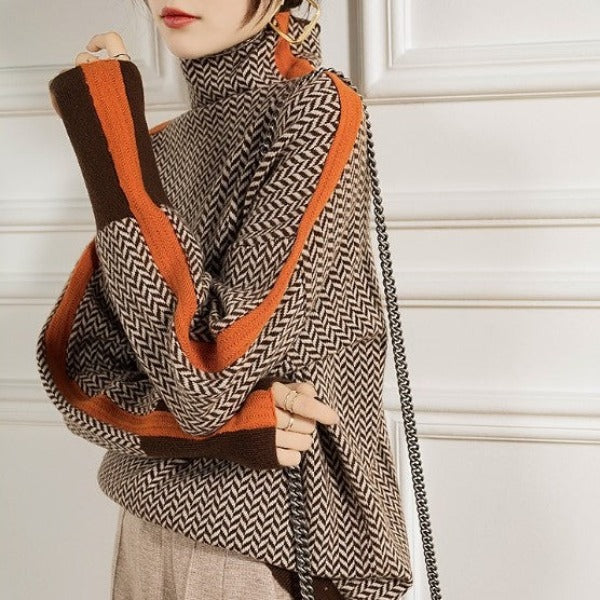 Arabella | Roll Neck Sweater with Contrast Stripes