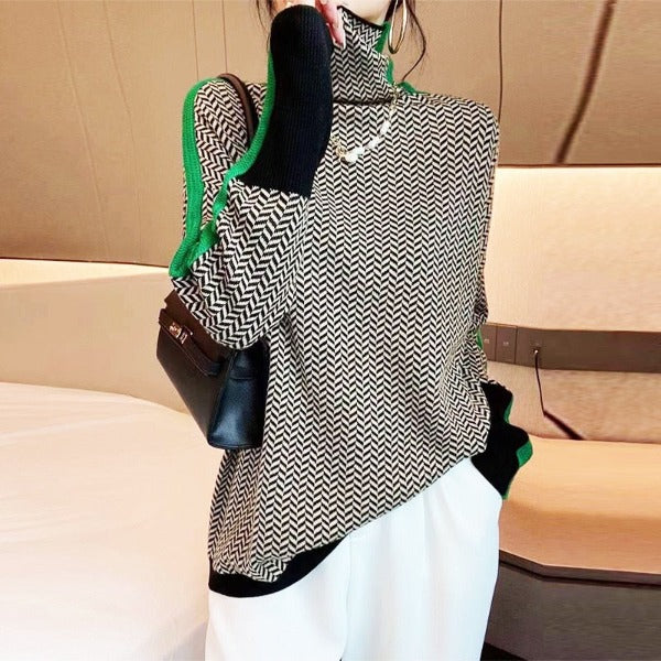 Arabella | Roll Neck Sweater with Contrast Stripes
