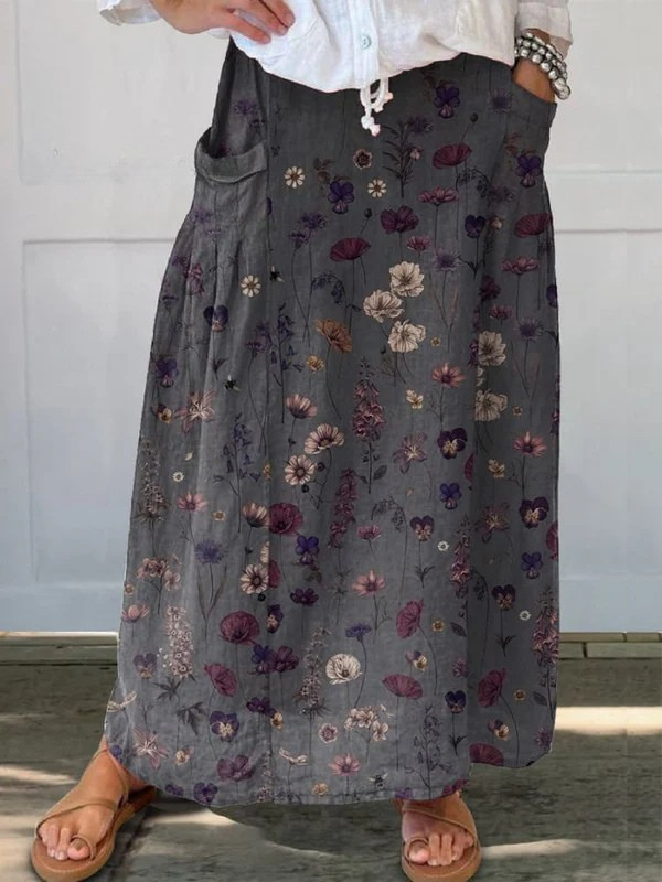 Ivy | Flower Art  Print Pocket Skirt
