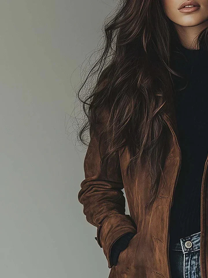 Aurélie | Suede-Effect Knee-Length Coat