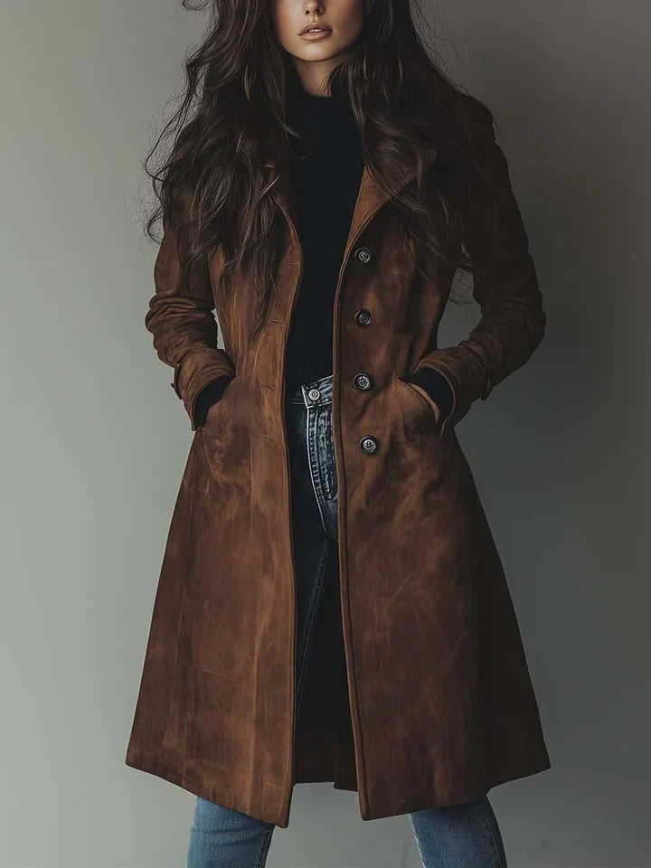 Aurélie | Suede-Effect Knee-Length Coat