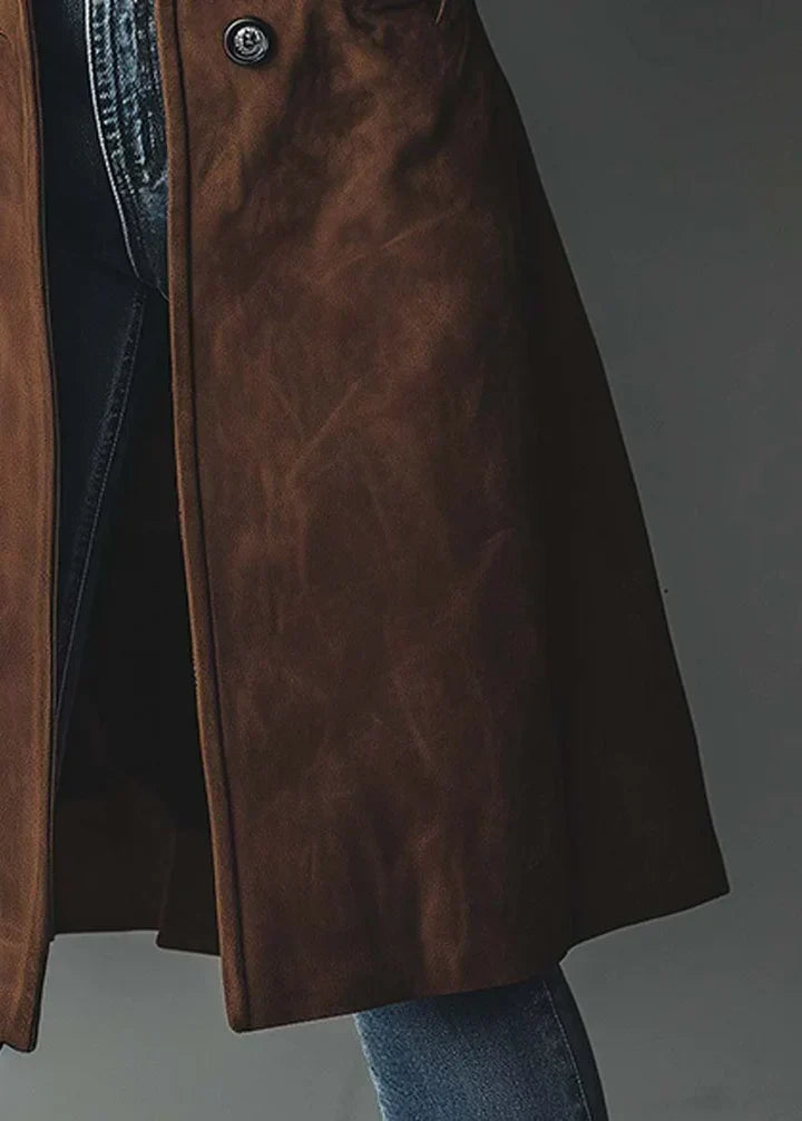 Aurélie | Suede-Effect Knee-Length Coat