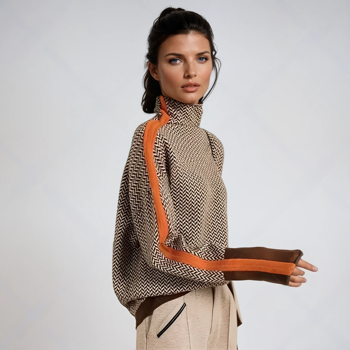 Arabella | Roll Neck Sweater with Contrast Stripes