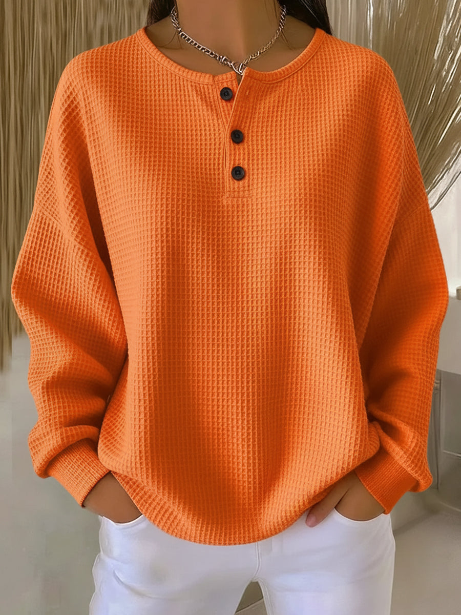 Milagros | Waffle-Knit Henley Sweatshirt