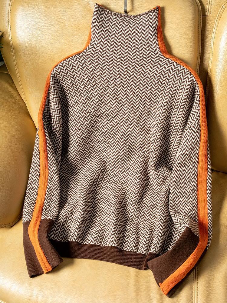 Arabella | Roll Neck Sweater with Contrast Stripes