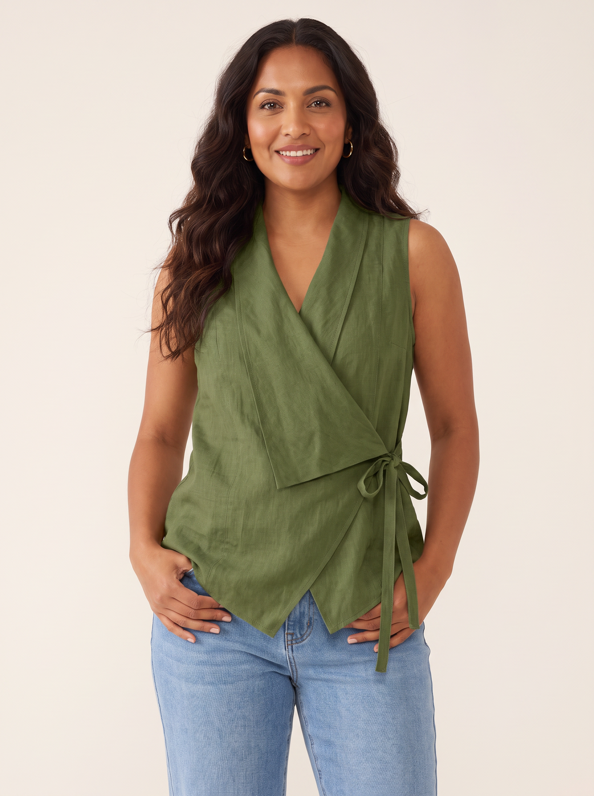 Loretta Military Green top front view