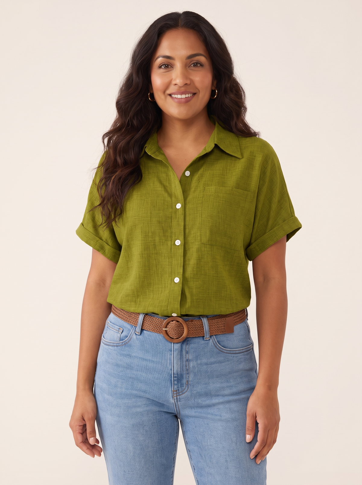Zandra Olive top front view