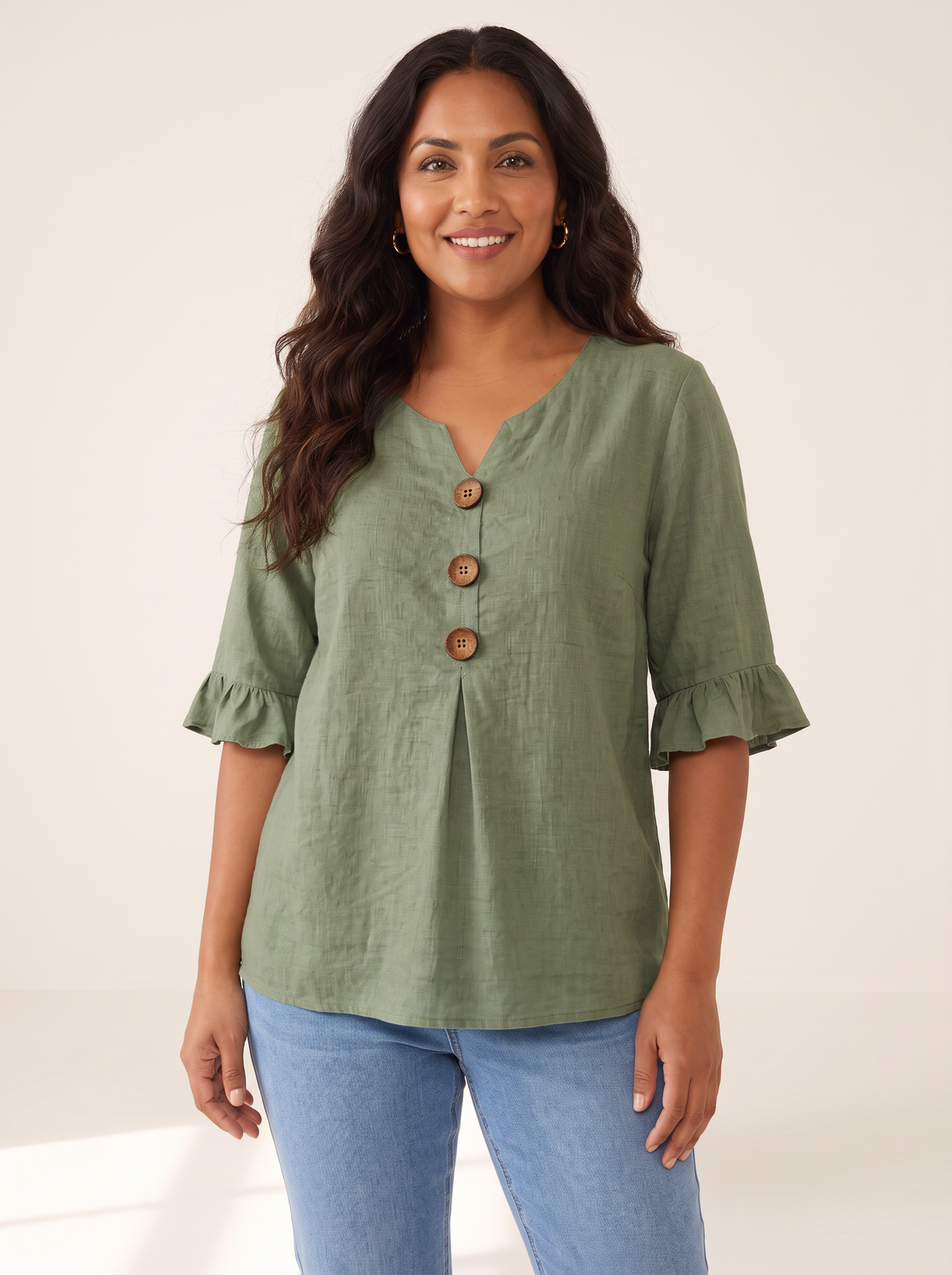 Jessara Olive Green top front view