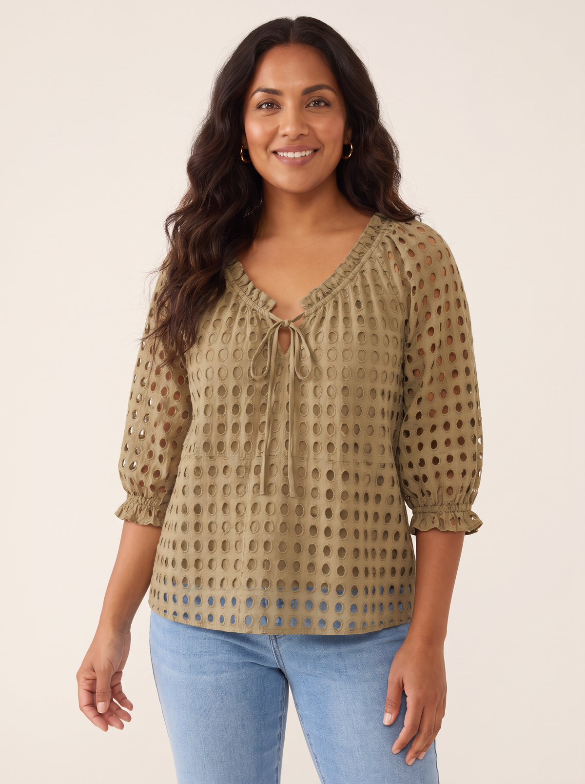 Candice Khaki top front view