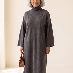 Gabrielle faux suede turtleneck dress in Dark Gray