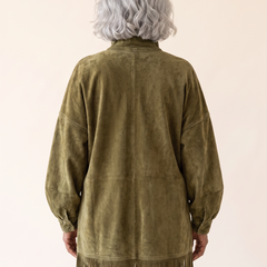 Gabrielle faux suede turtleneck dress in Green, back