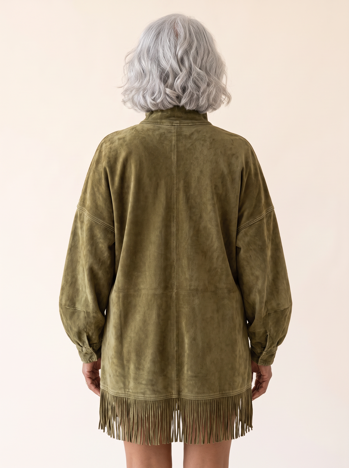 Gabrielle faux suede turtleneck dress in Green, back