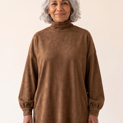 Gabrielle faux suede turtleneck dress in Brown