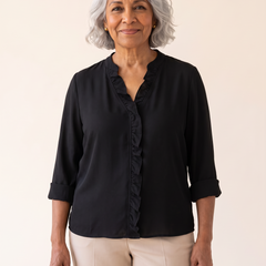 Lottie ruffle V-neck blouse in black