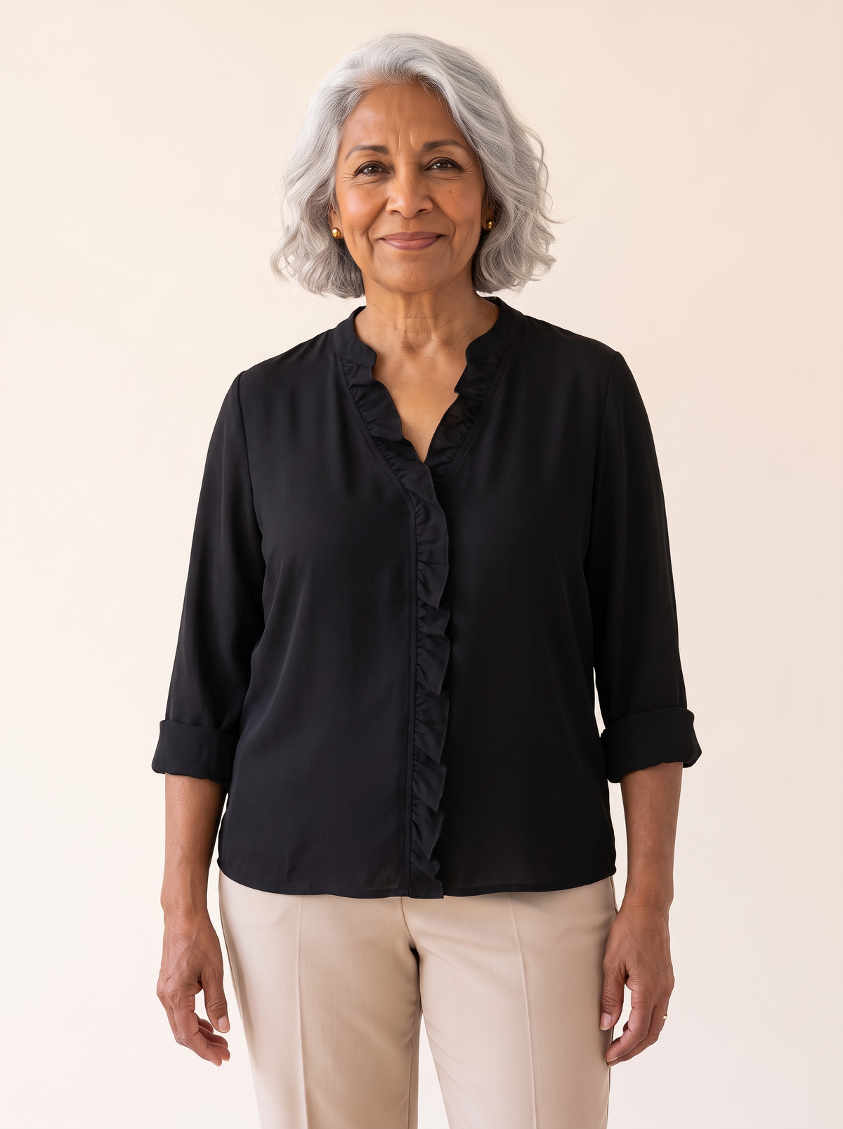 Lottie ruffle V-neck blouse in black