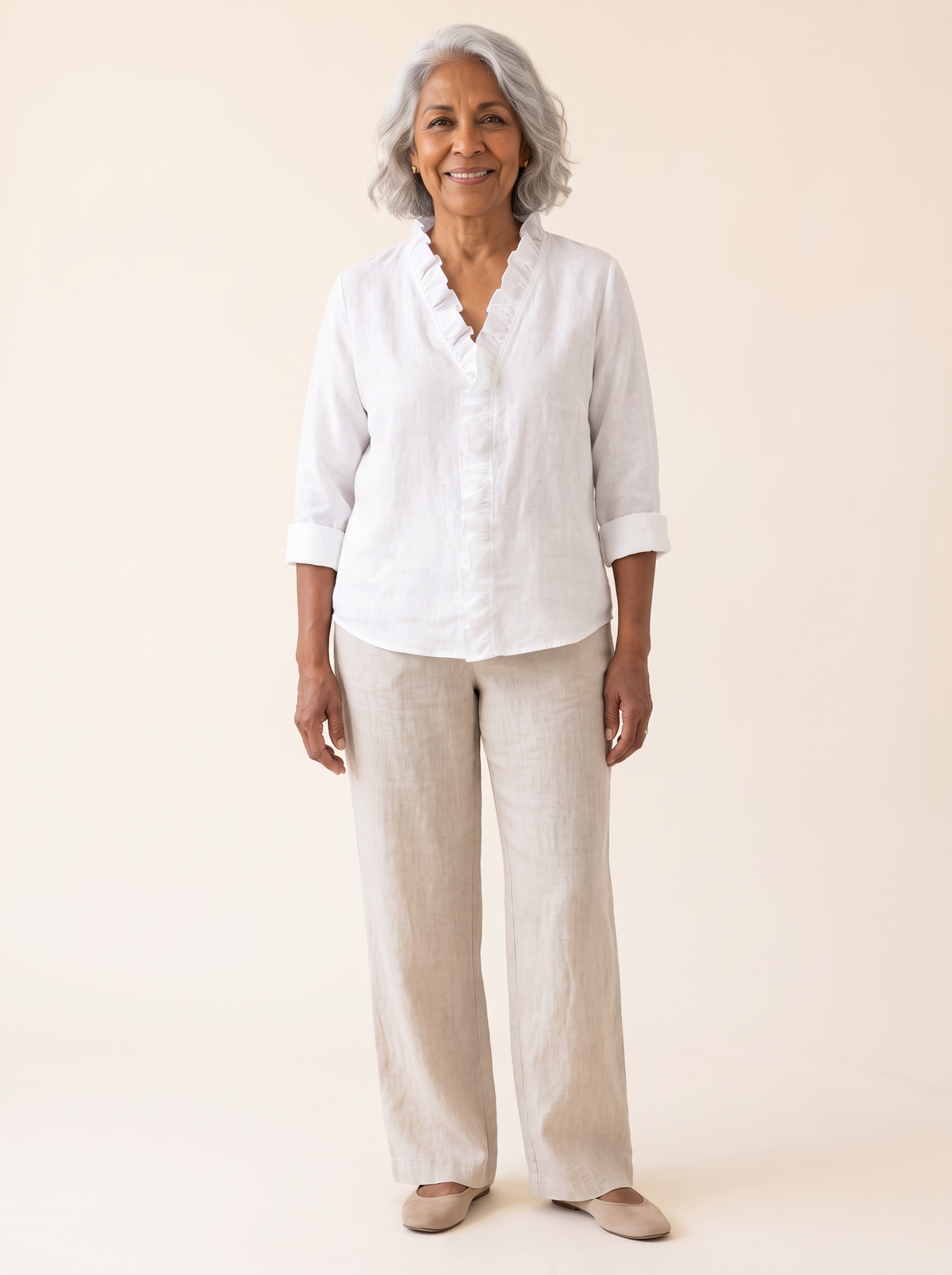 Lottie ruffle V-neck blouse in white