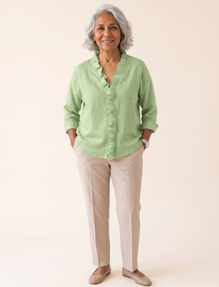 Lottie ruffle V-neck blouse in green