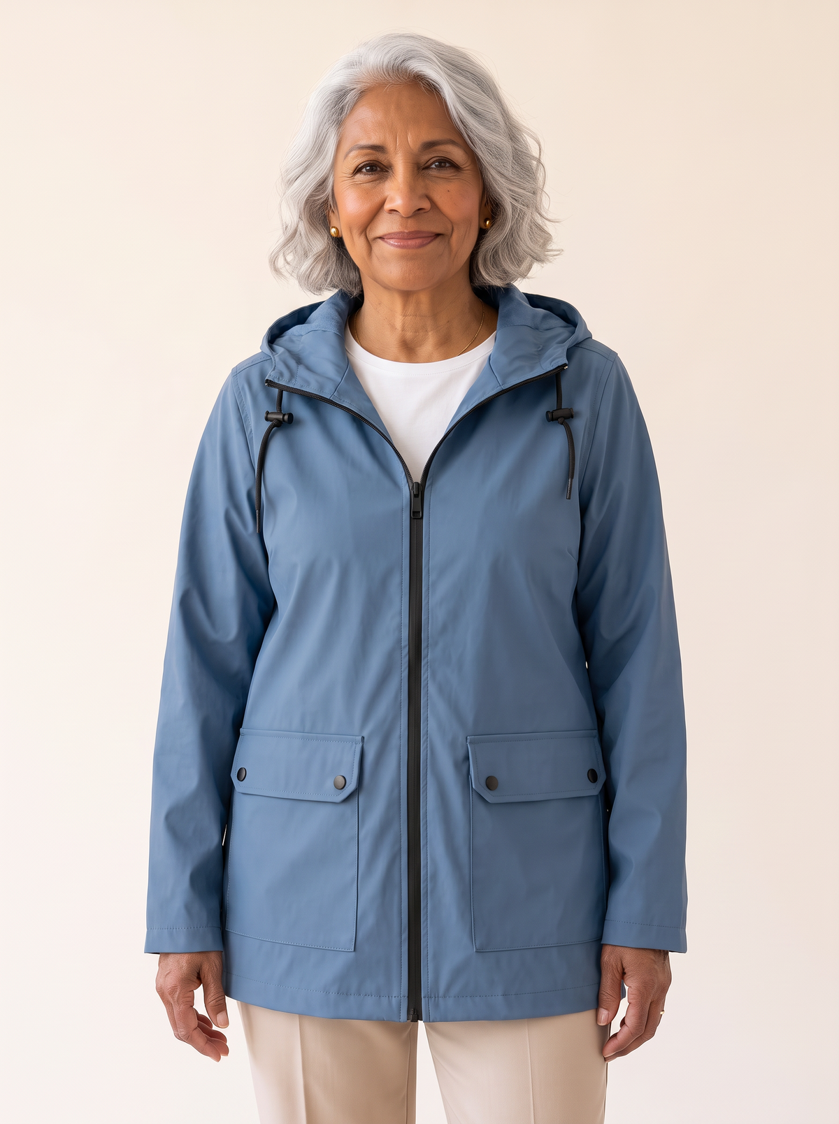 Rianna weatherproof jacket in blue, front view