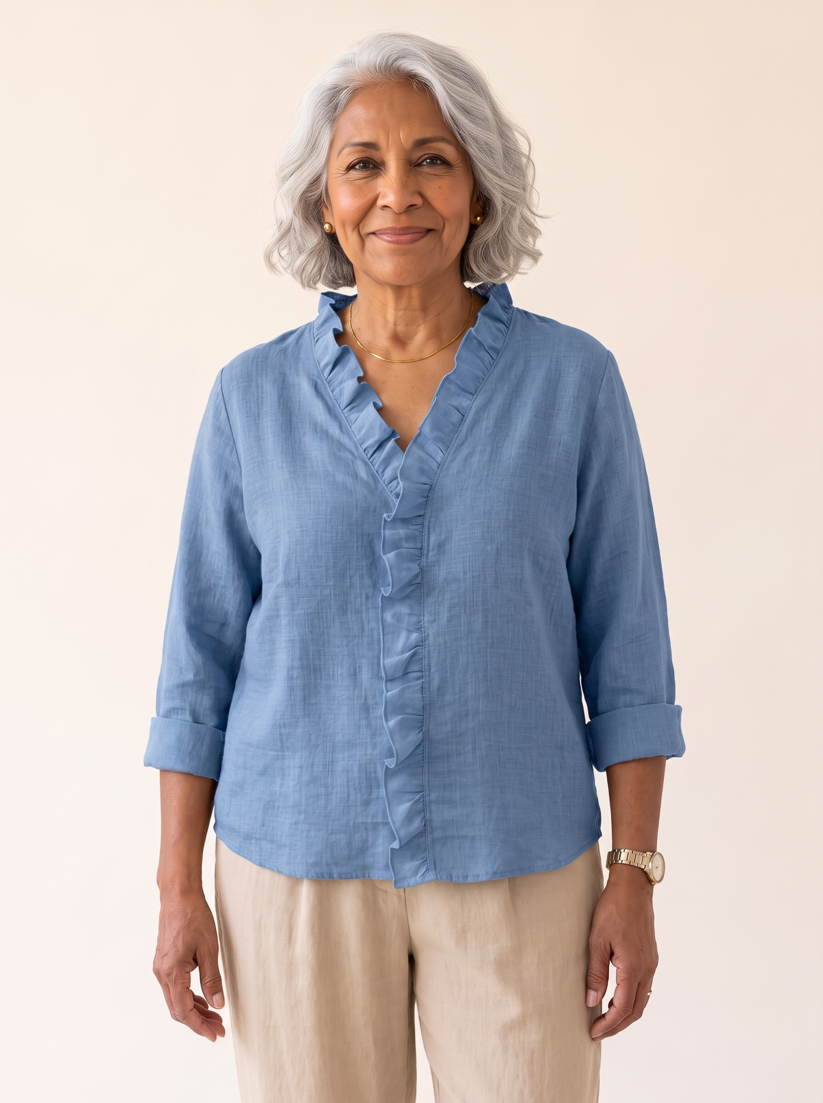 Lottie ruffle V-neck blouse in blue