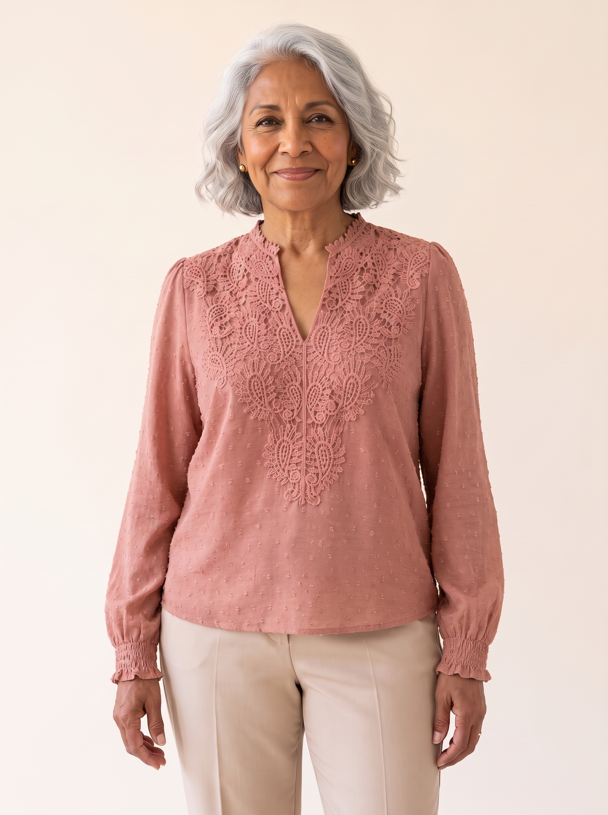 Hadley lace look blouse in pink