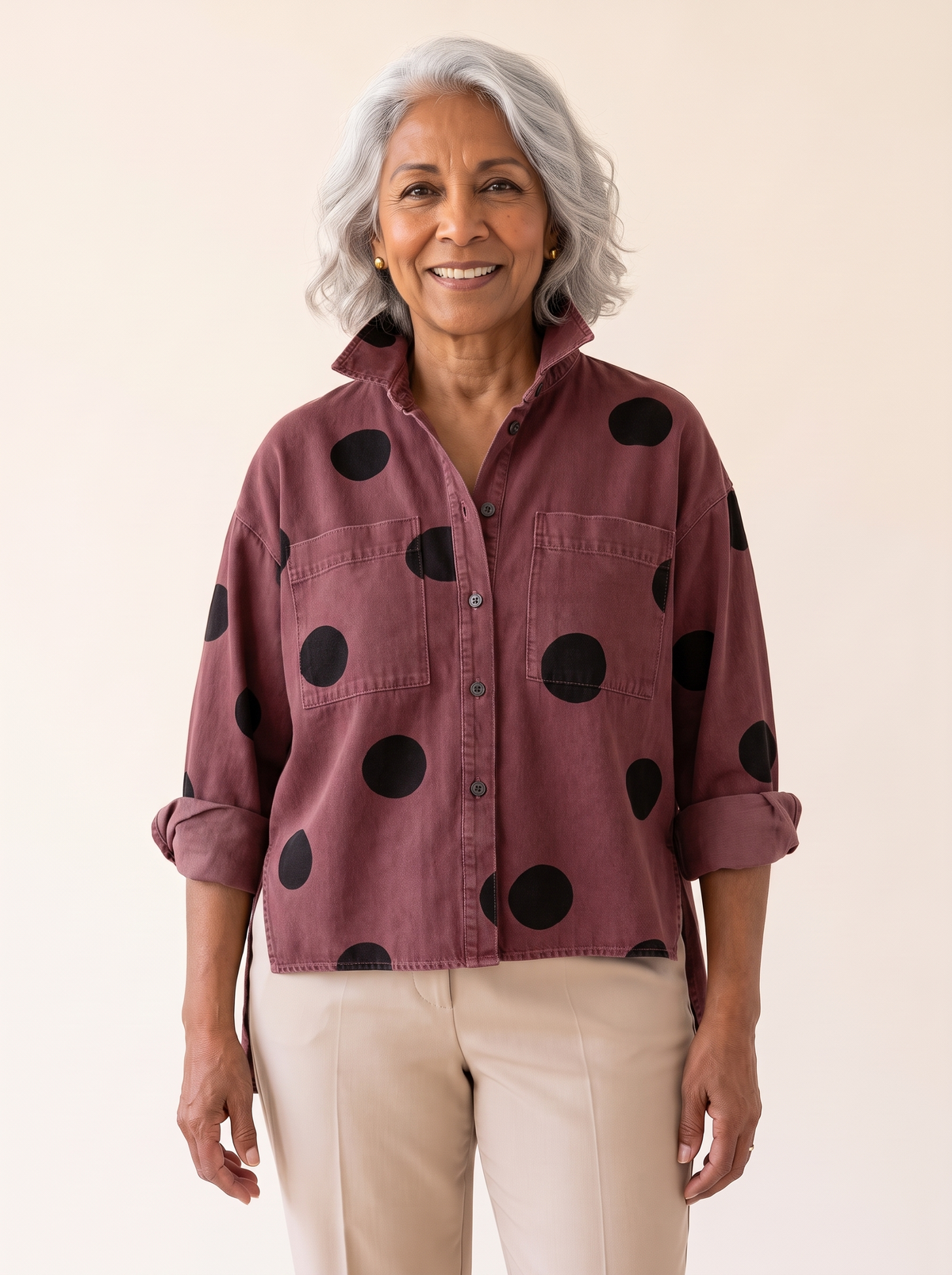 Pollie polka dot denim top in red