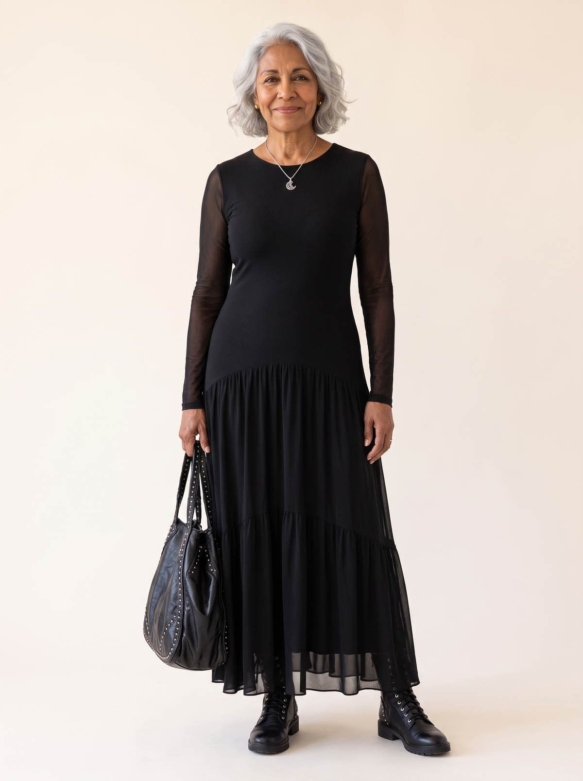 Marlowe retro sheer sleeve maxi dress, front view