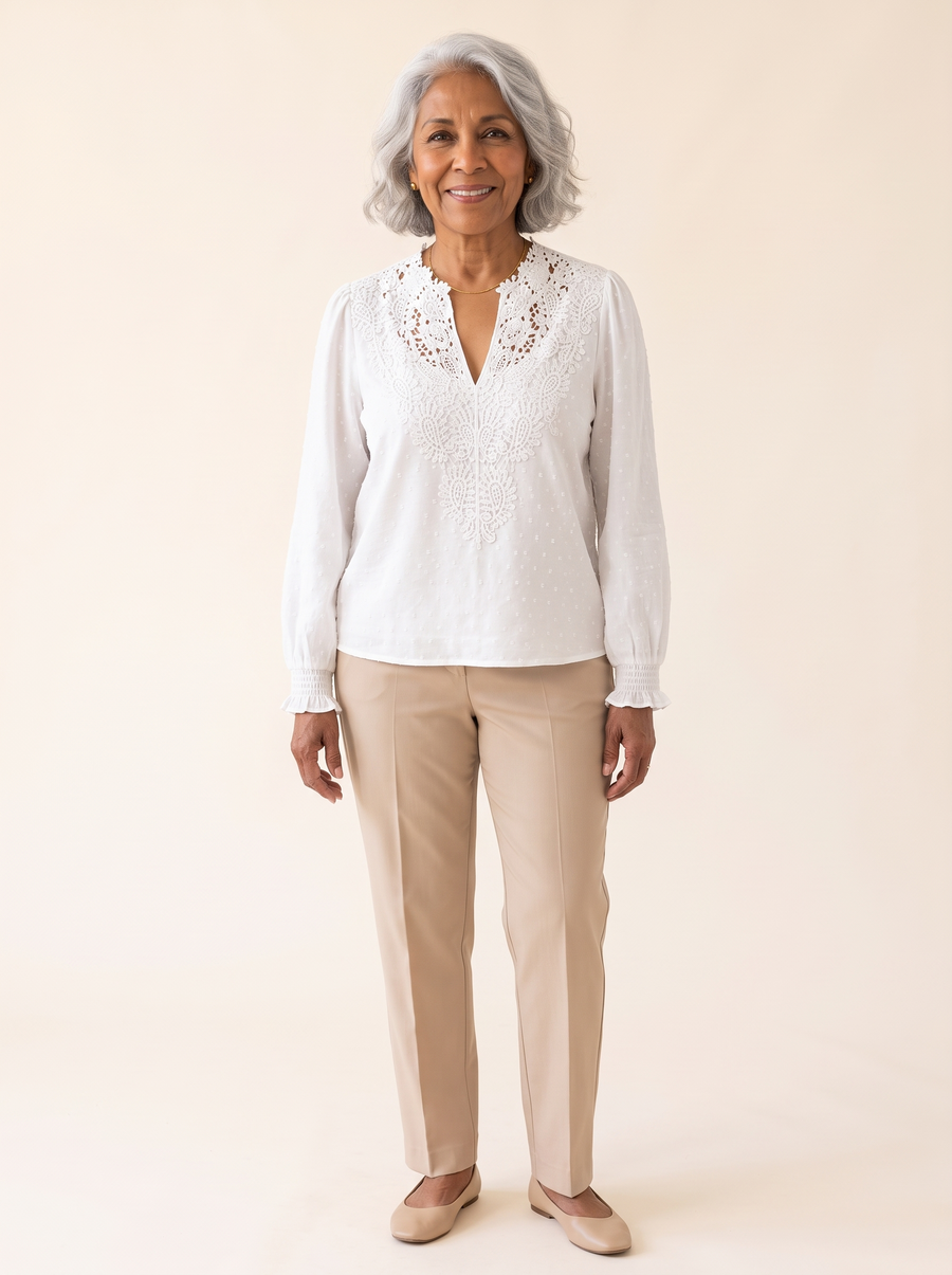 Hadley lace look blouse in white, front view