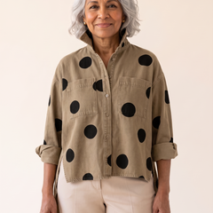 Pollie polka dot denim top in khaki