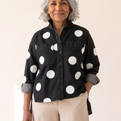 Pollie polka dot denim top in black